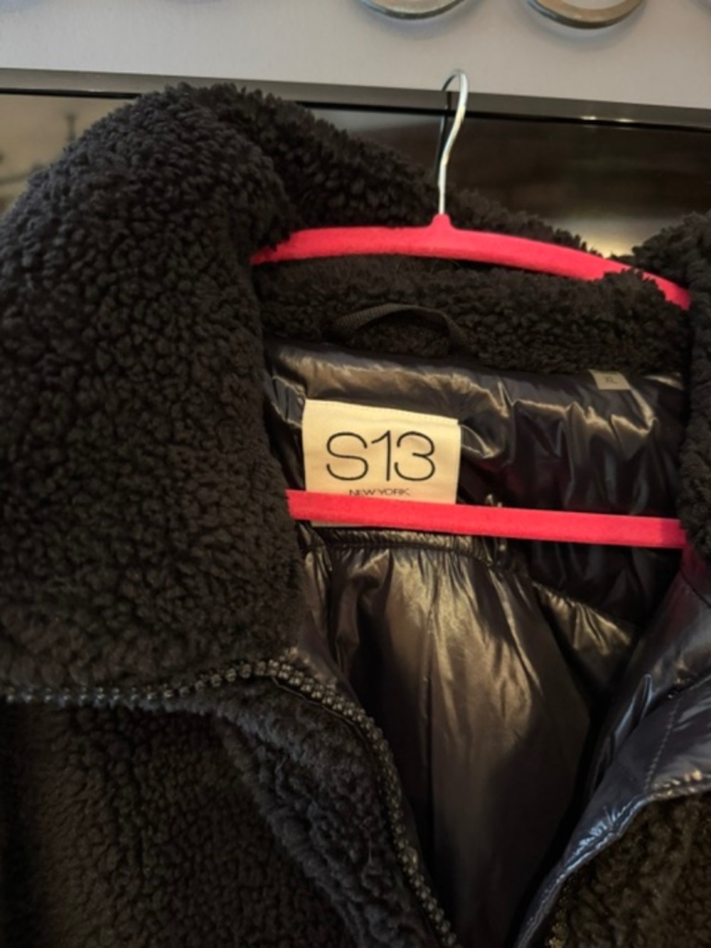 SAM Black Sherpa Front with Glossy Puffer Sleeves Jacket - Picture 3 of 3